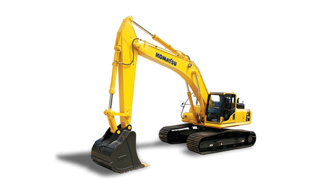 Excavadora Komatsu amarilla sobre orugas
