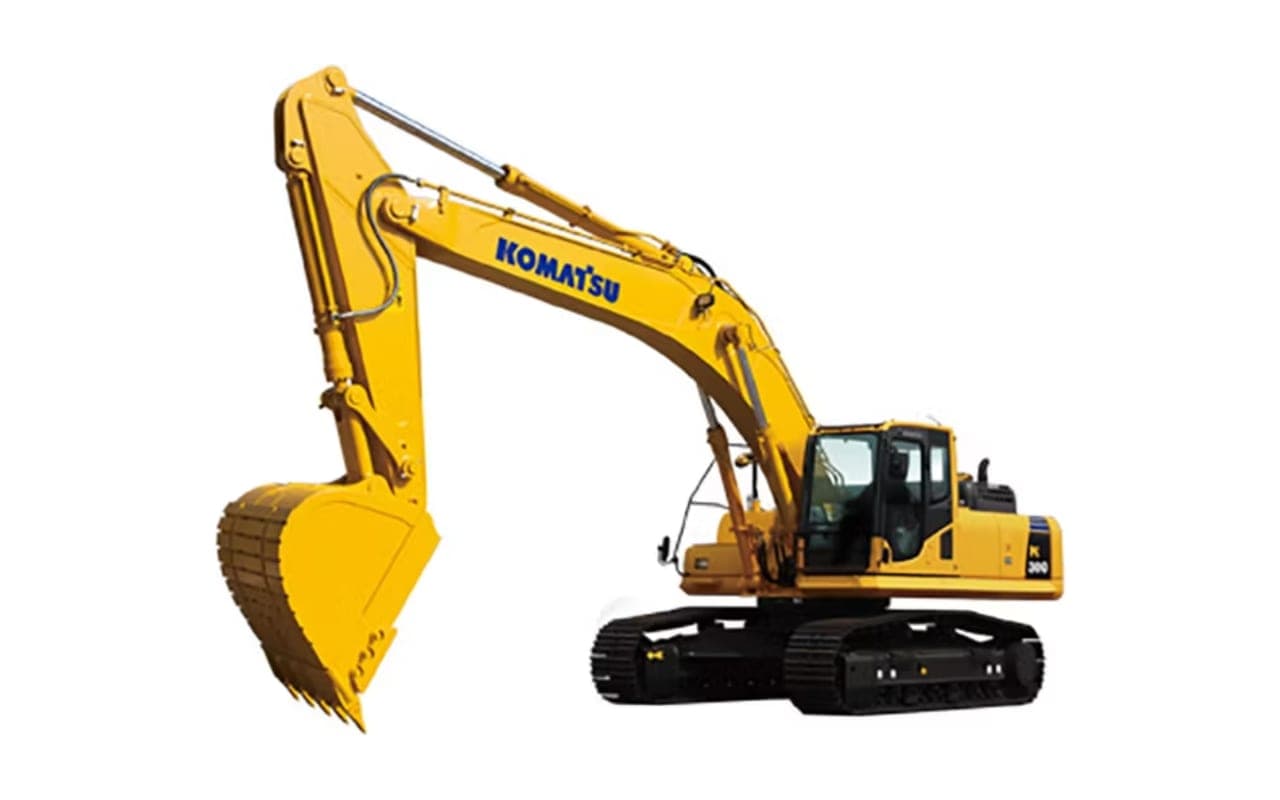 Excavadora Komatsu amarilla de gran tamaño sobre orugas
